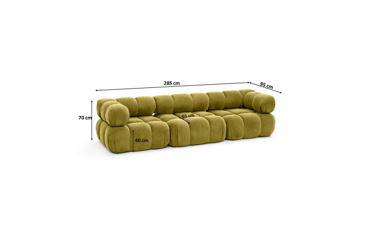 COUCH, 3-Sitzer Modular, Veloursstoff Salvador, Olive, Selia - Olivgrün, Holz (285/70/95cm) - Kaiser Möbel