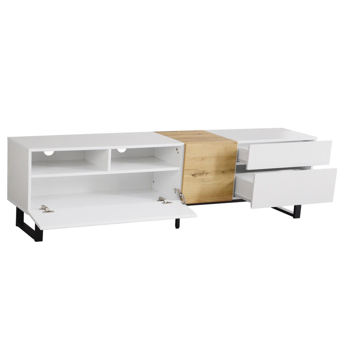 TV-SCHRANK in Weiß/Holzoptik mit 2 Schubladen 180/38/50 cm - Weiß, Holzwerkstoff (180/50/38cm) - Redom