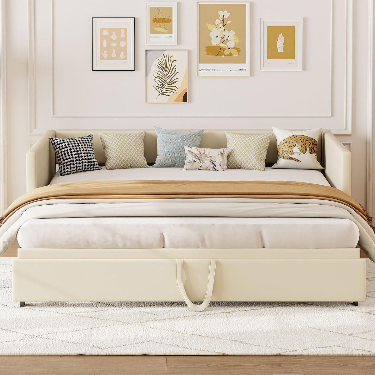 POLSTERBETT Velvet Comfort Polster-Tages 90-180x200 cm ausziehbar mit Gästebett-Funktion, Samt, Beige - Beige, Textil (90/200cm) - DELFA