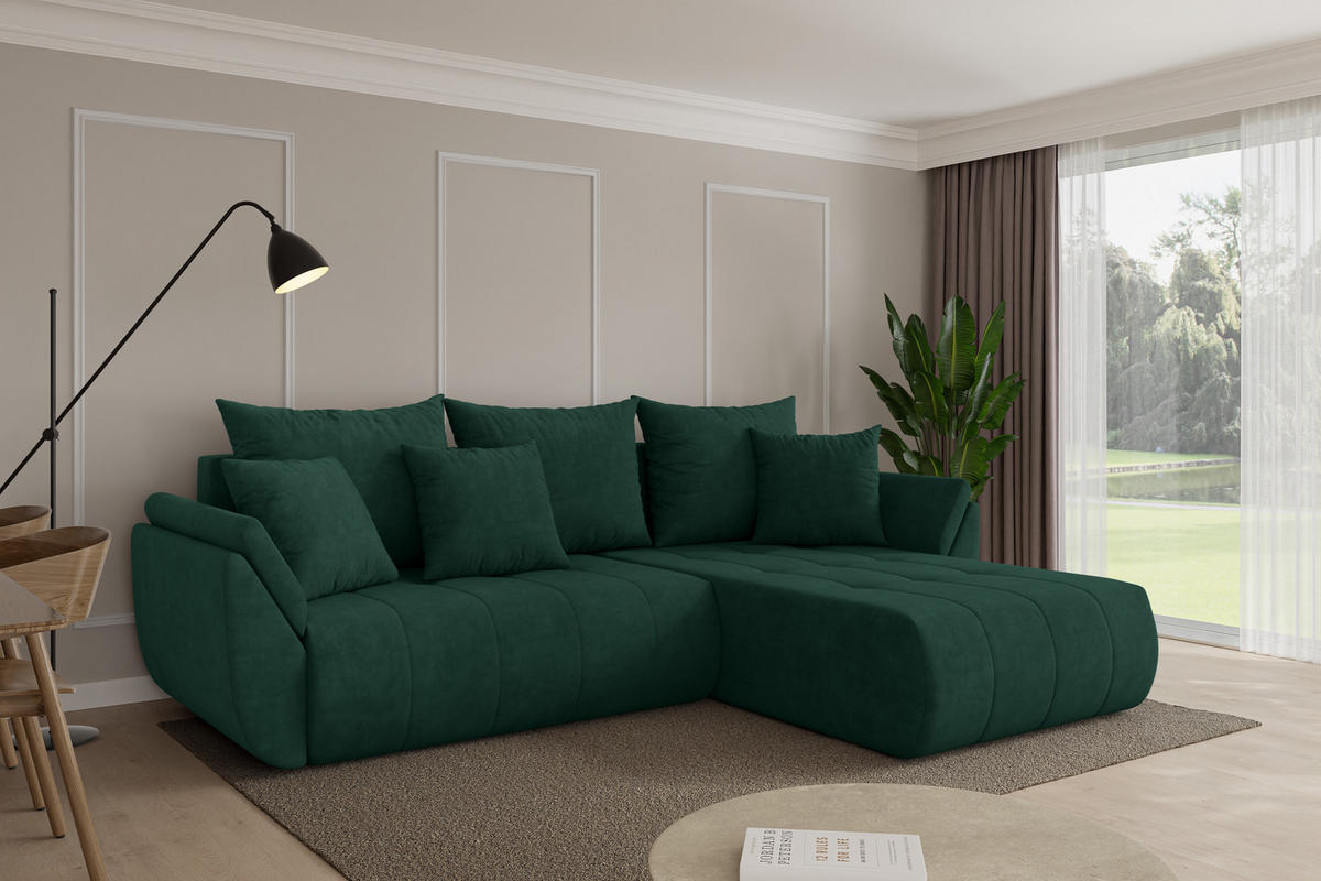 ROHOVÁ SEDAČKA s funkcí spaní, otoman vpravo TOKO-L 277x194x86 zelená velur - černá/zelená barva, kompozitní dřevo/textil (277/194cm) - ALTDECOR