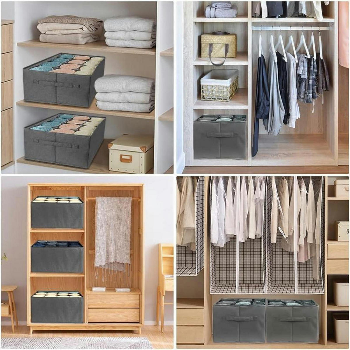 KLEIDERSCHRANK Organizer 2-teiliges Set 12 Zellen Grau - Grau, Textil (26/44/8cm)