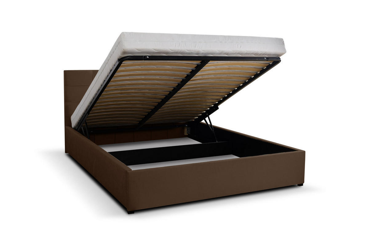 POLSTERBETT JESSA mit Kopfteil, 160 x200 cm, Doppelbett mit Bettkasten und Lattenrost aus Velourstoff, Velourstoff, Frabe: Braun - Braun, Holz/Kunststoff (160/200cm) - VENASI MÖBEL