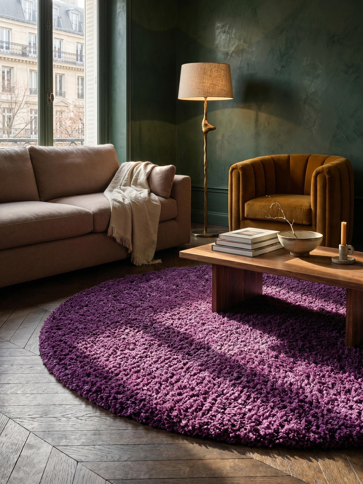 TEPPICH Hochflor Unifarben Polypropylen Wohnzimmer Shaggy Violett Rund 120x120 - Lila, Textil (120/120cm) - KADIMA DESIGN