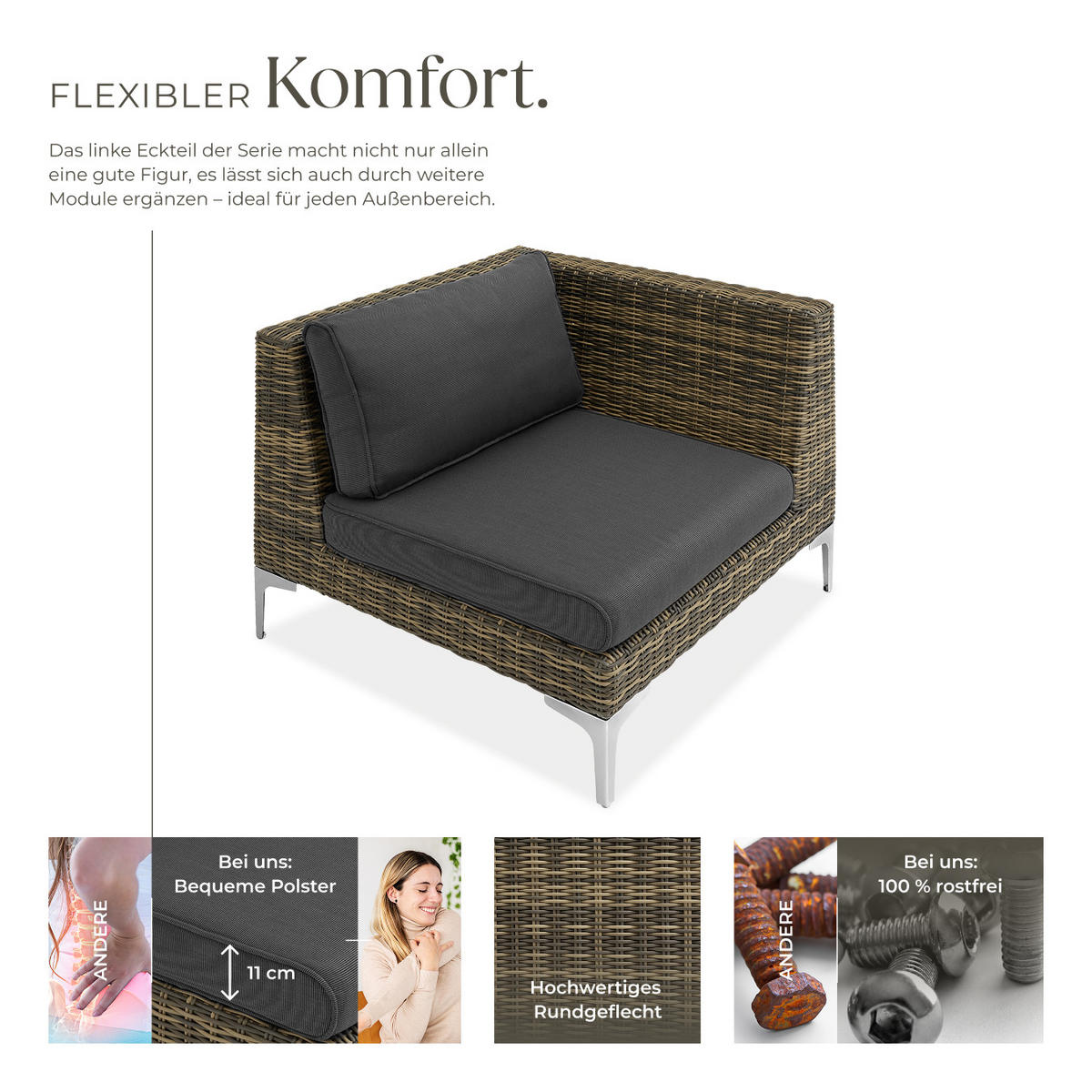 GARTEN-LOUNGE-SET Villanova,89 x 89 x 72 cm,anthrazit-meliert - Anthrazit, Kunststoff - tectake