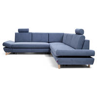 ECKSOFA CASA III L-S Blau Plüsch-Stoff mit Schlaffunktion - Blau, Holz (272/272cm) - MASSENO