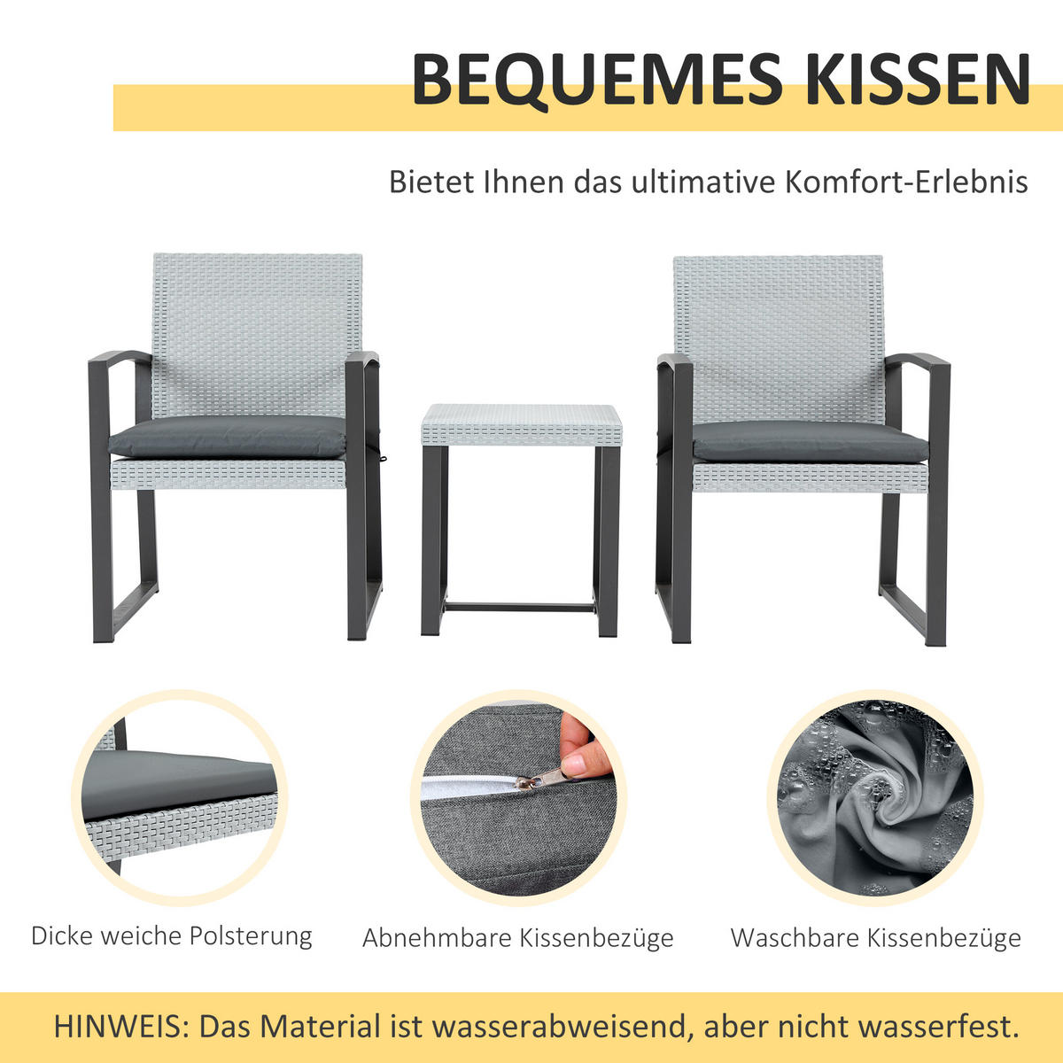 POLYRATTAN Bistroset, 3-tlg., Stahl - Grau, Metall - Outsunny