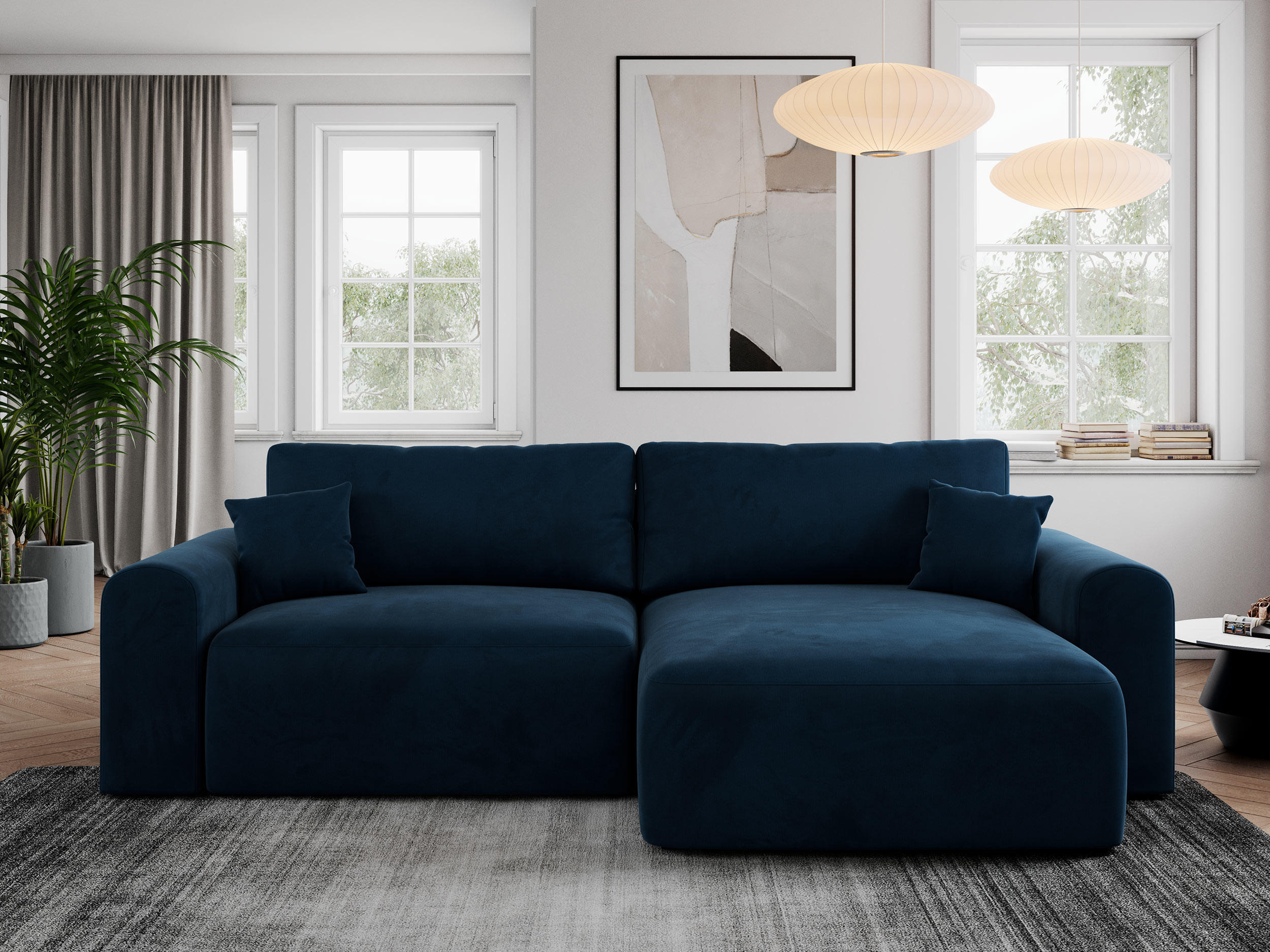 ECKSOFA NELSON Dunkelblau Velvet - Schwarz/Dunkelblau, Kunststoff/Textil (274/152cm) - MKS
