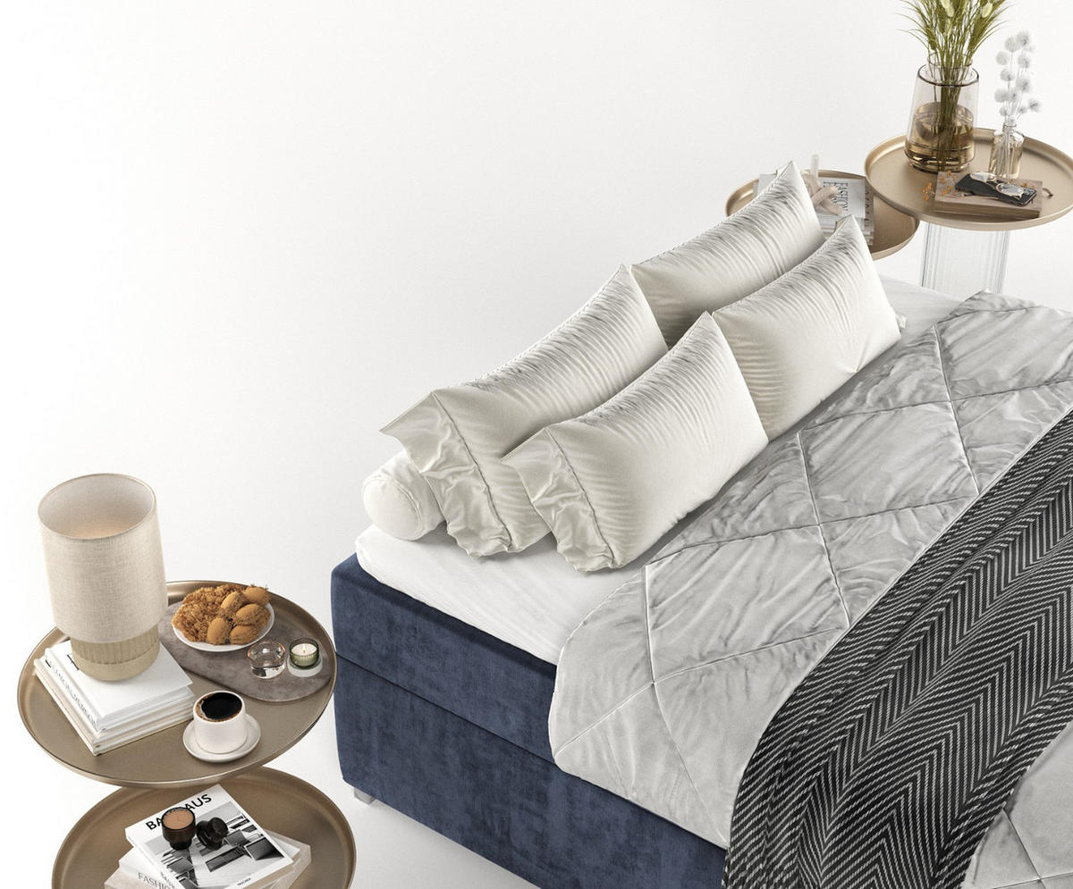 BOXBETT Reto 140/200 cm Marineblau im Lotta Stoff - Chromfarben/Dunkelblau, Holz/Holzwerkstoff (140/200cm) - AltaBeds