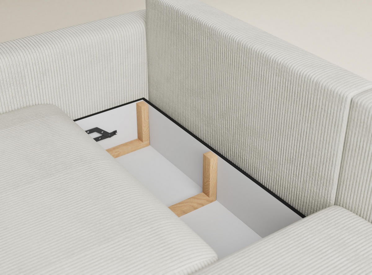 ECKSOFA MIT SCHLAFFUNKTION Leon Creme Samtstoff - Creme/Schwarz, Holz/Holzwerkstoff (239/148cm) - Maison de Reve