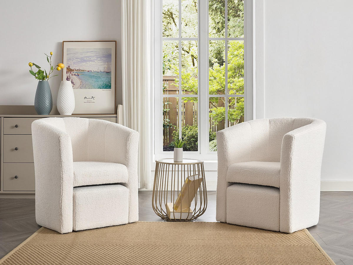 LOUNGE-SESSEL & Hocker - Bouclé-Stoff - Weiß - JOVANA - Weiß, Textil (65/74/64cm) - Vente-Unique