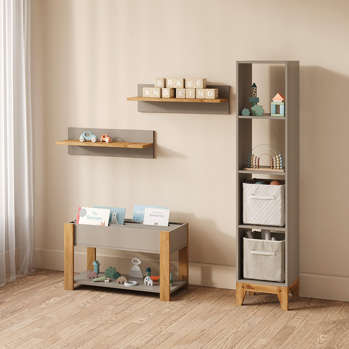 KINDERREGAL Mailo Cashmere/Artisan 35.2 x 159.5 cm - Kaschmir/Eiche Artisan, Holzwerkstoff (35.2/159.5/30cm) - Livinity®