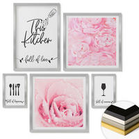 WANDBILDER 5er Set - 50x50 cm & 20x30 cm & 40x60 cm Silberner Rahmen - Zen-Gemälde, Wassersteine, Buddha - Silberfarben, Kunststoff (40/60cm) - ArtPrintCave