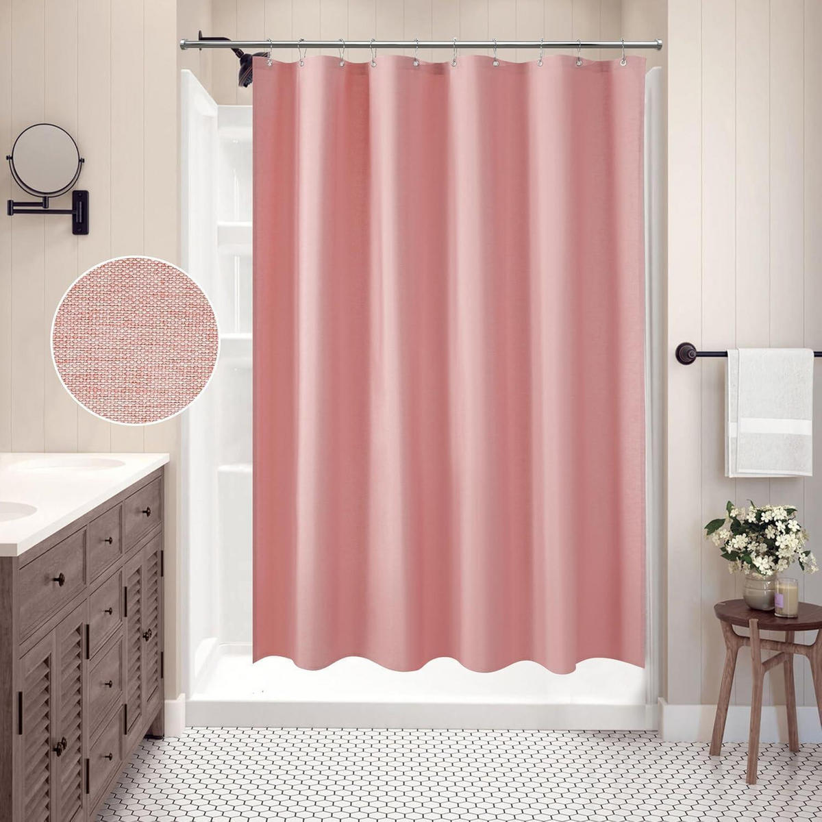 DUSCHVORHANG Leinenoptik Rosa 152 x 182 cm - Rosa, Textil (152/182cm)