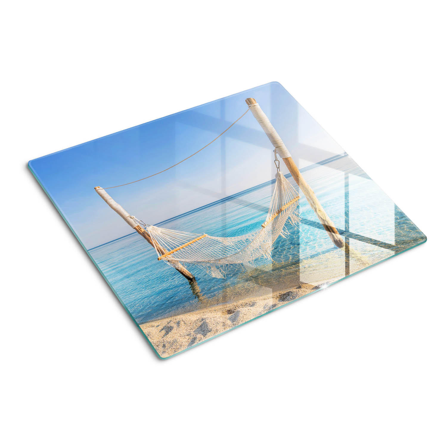 GLASPLATTE 60x52 cm Hängematte am Meer - Blau, Glas (60/0.4/52cm) - TULUP