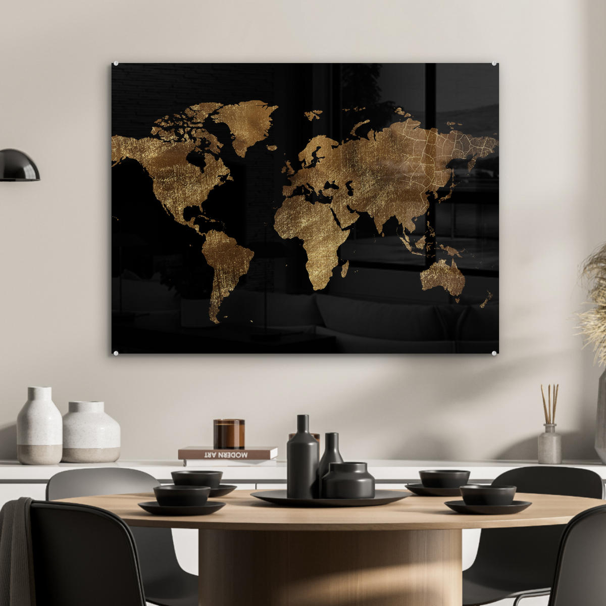 OBRAZ NA AKRYLOVOM SKLE Mapa sveta - Zlato - Luxus - Zem - Čierna 80x60 cm - zlatá, sklo (80/60cm) - MuchoWow