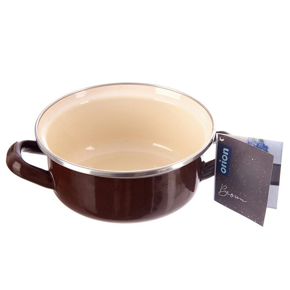 EMAILLIERTOPF Brown mit Griffen braun - Braun, Metall (14cm) - Orion 
