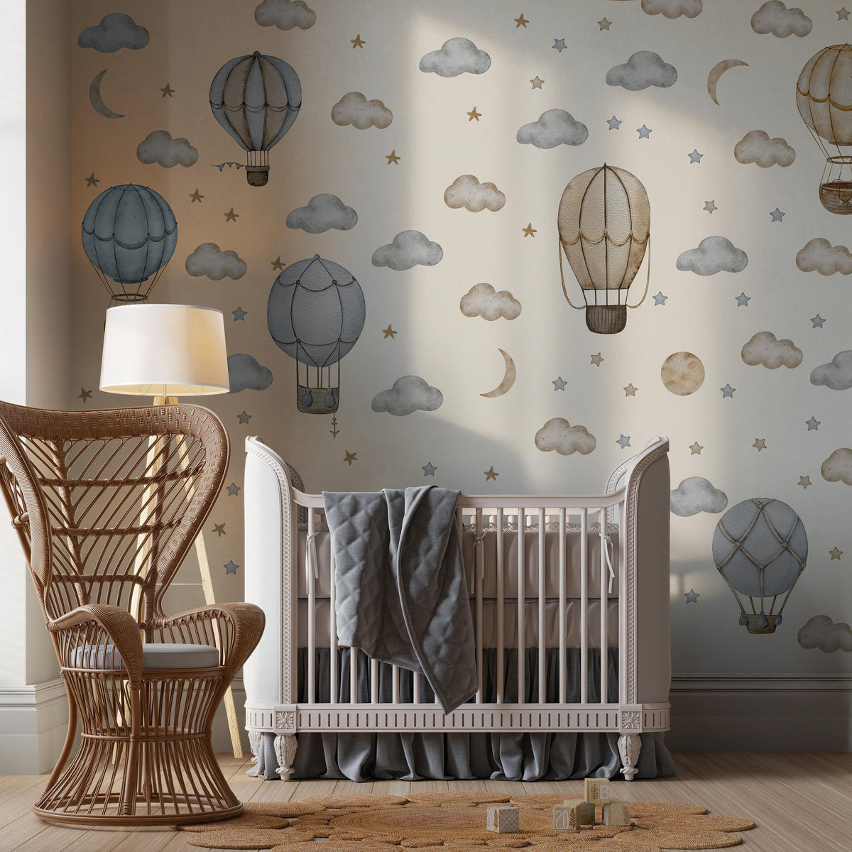 WANDAUFKLEBER SET Luftballons Wolken Sterne Boho Stil 60x30 - Beige/Braun, Papier (60/30/1cm) - Muralo