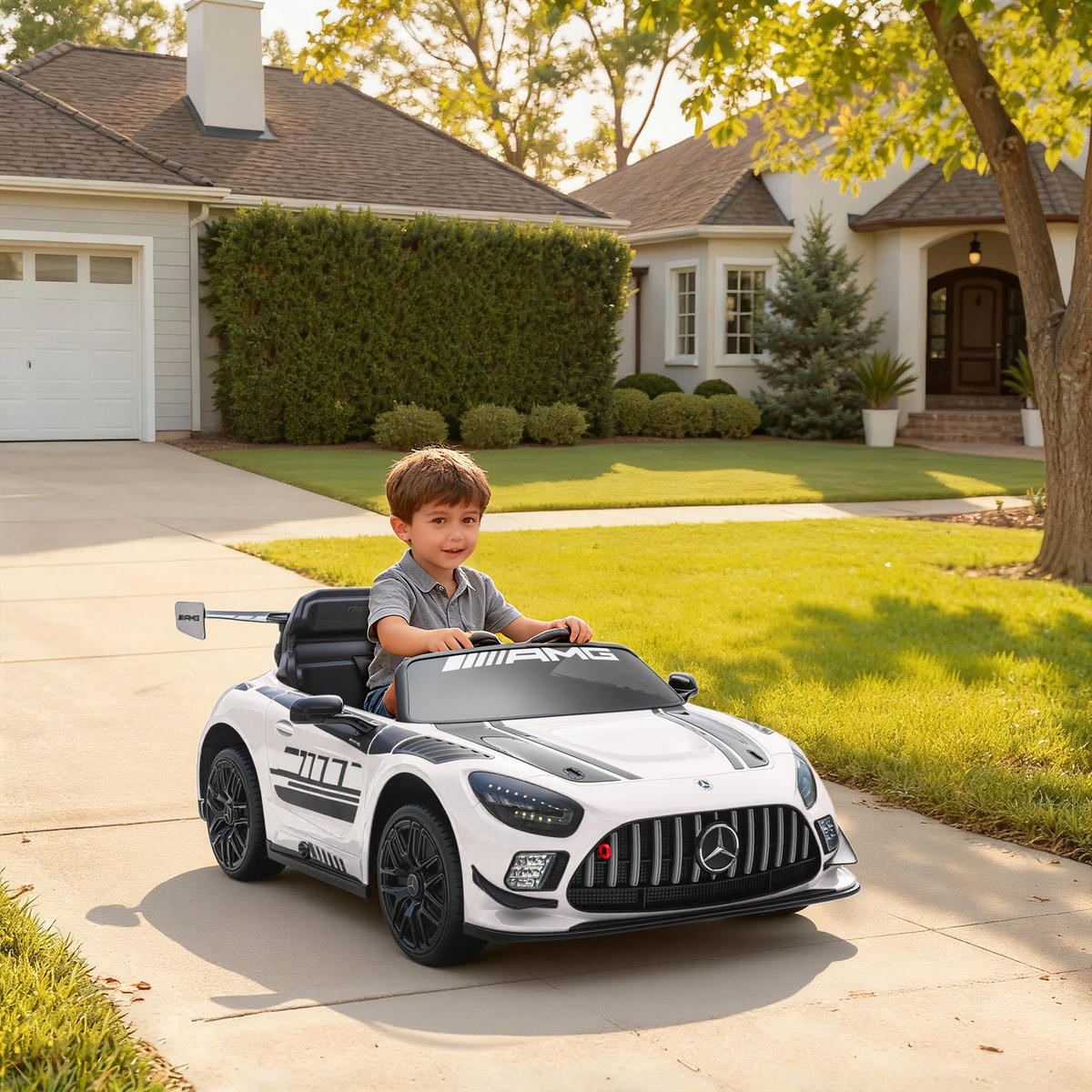 KINDER-ELEKTROAUTO Mercedes-AMG 12V mit Fernbedienung Musik Leuchte - Weiß, Metall (115/66/44cm) - AIYAPLAY