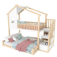 ETAGENBETT 90/200 cm + 140/200 cm in Natur/Weiß mit Stauraumleiter - Naturfarben, Holzwerkstoff (90/200cm) - OKMYHOME