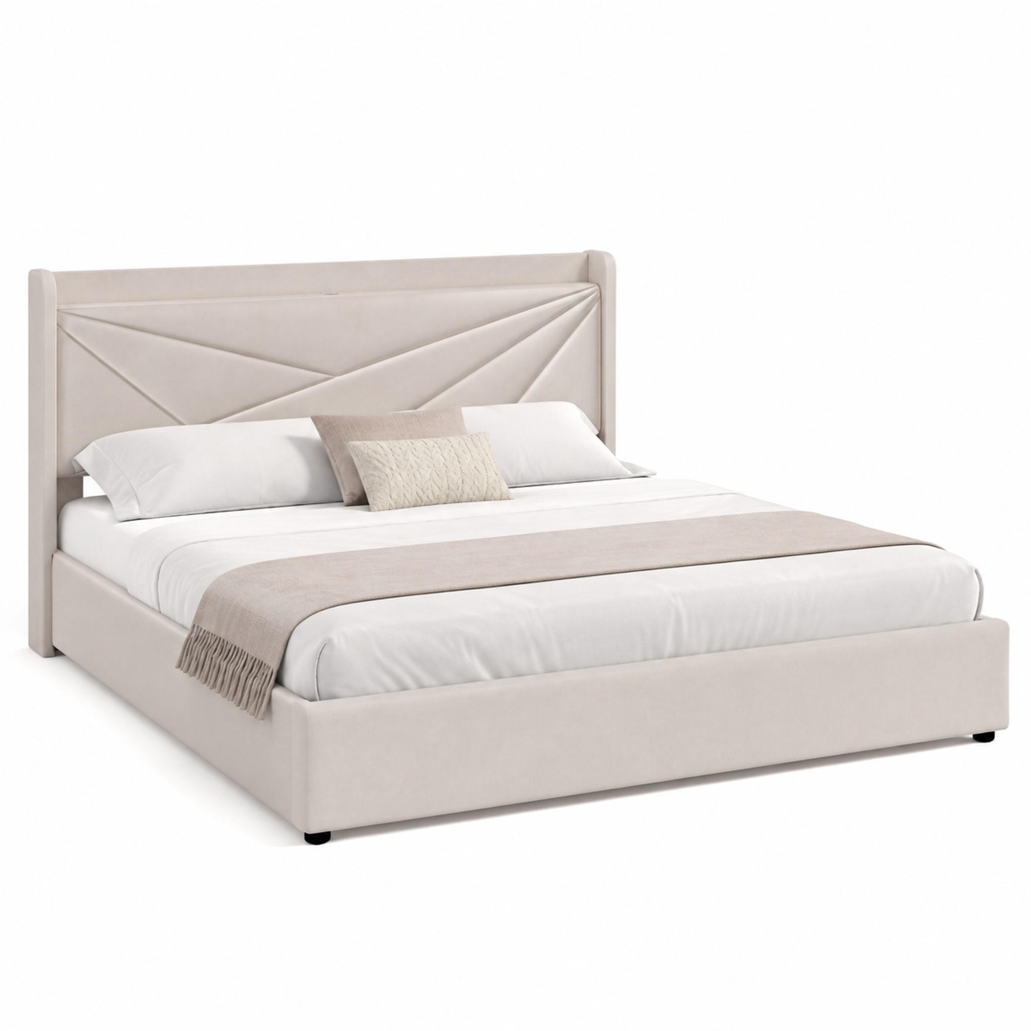 BETT mit Bettkasten und USB/Typ-C 180x200 cm Beige - Beige, Metall (180/200cm) - Meubliv