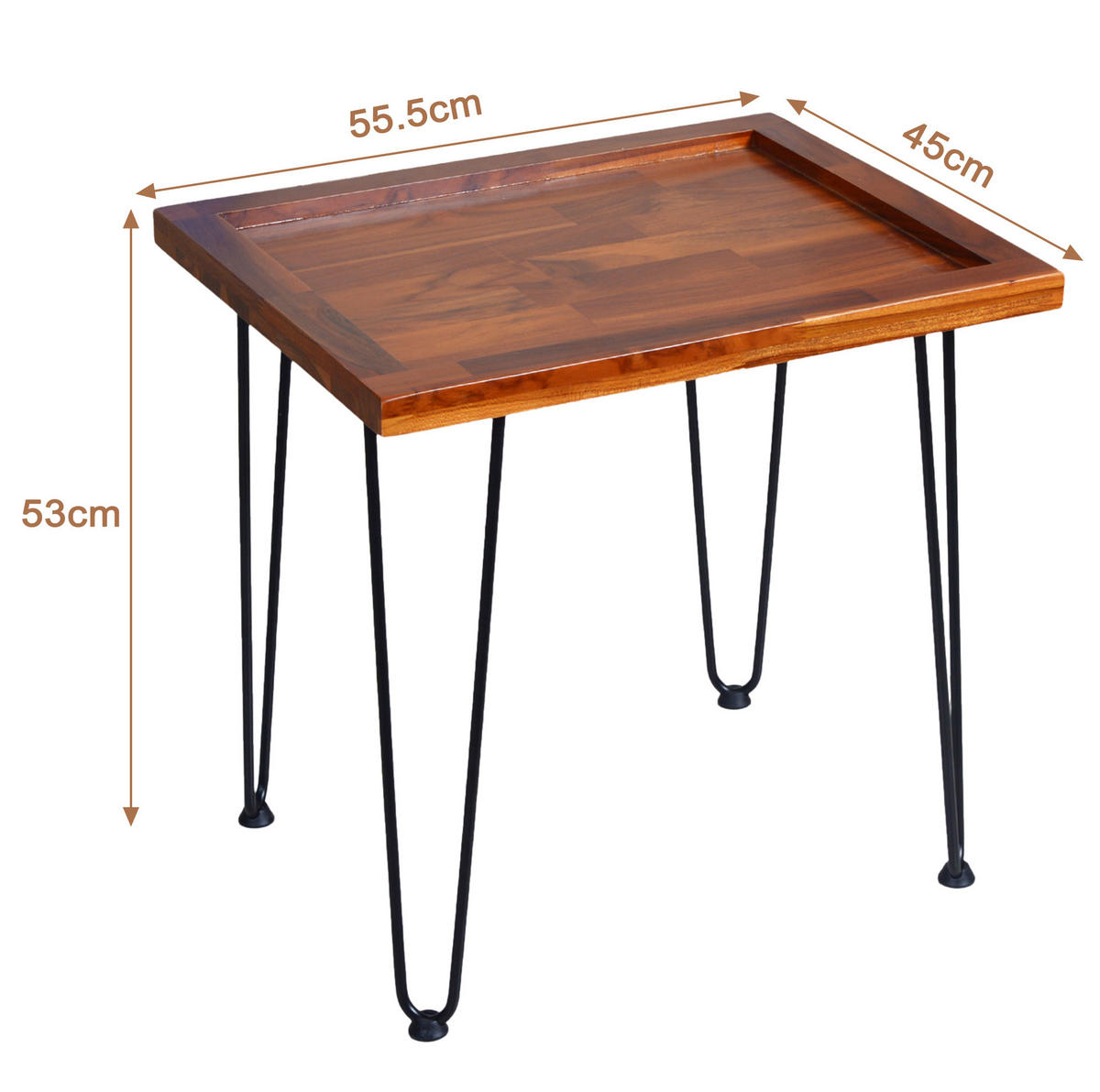 COUCHTISCH 55.5/45/53 cm Naturholz Mahagoni mit lackierten Eisenfüßen - Naturfarben, Holz (55.5/45/53cm) - OKWISH