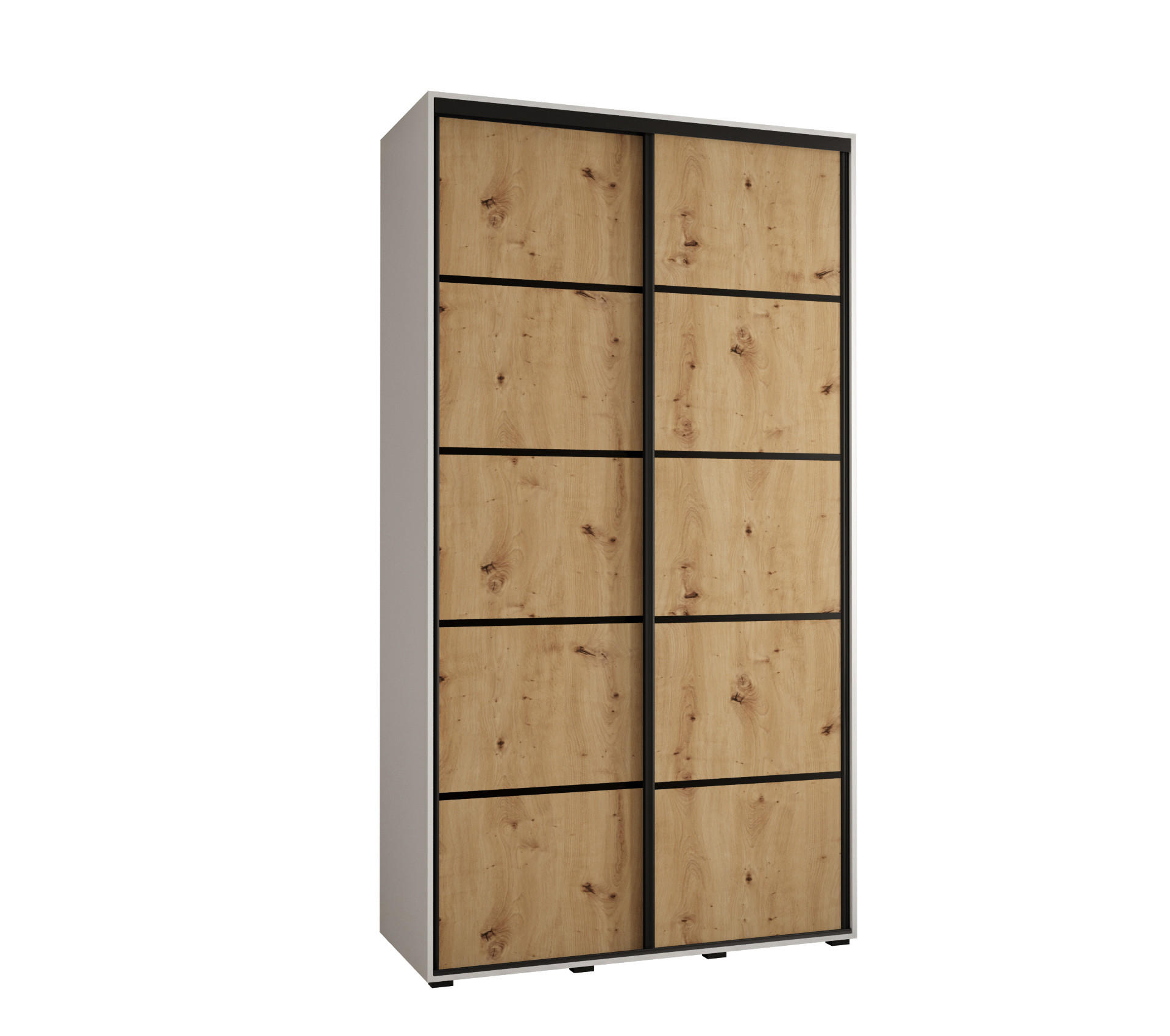 Abiks Möbel Schwebetürenschrank Weiß, Eiche Artisan, Schwarz 130x235x45 cm
