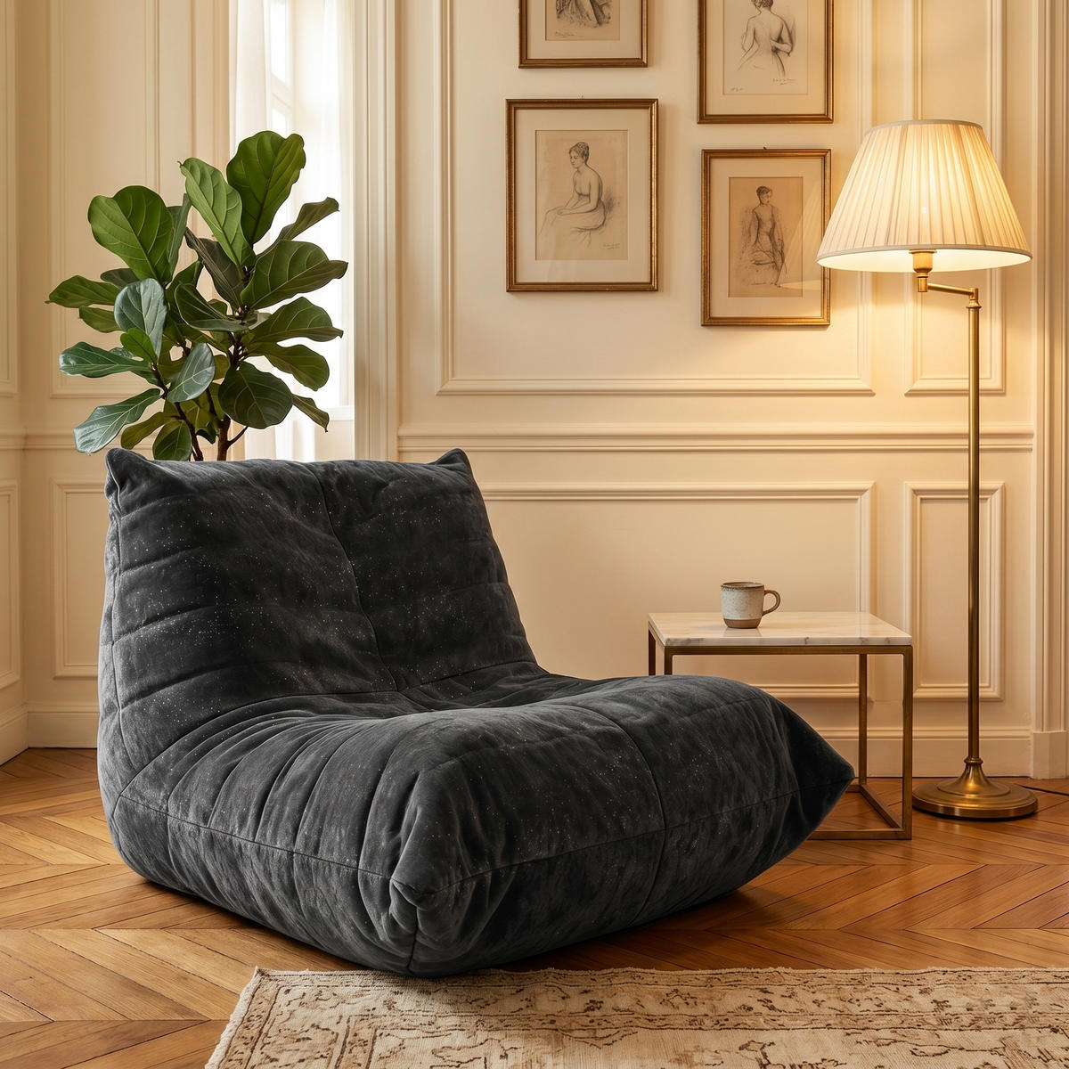 SITZSACK aus glänzendem Chenille mit Ergonomie - Grau, Textil (90/80/100cm) - Urban Meuble