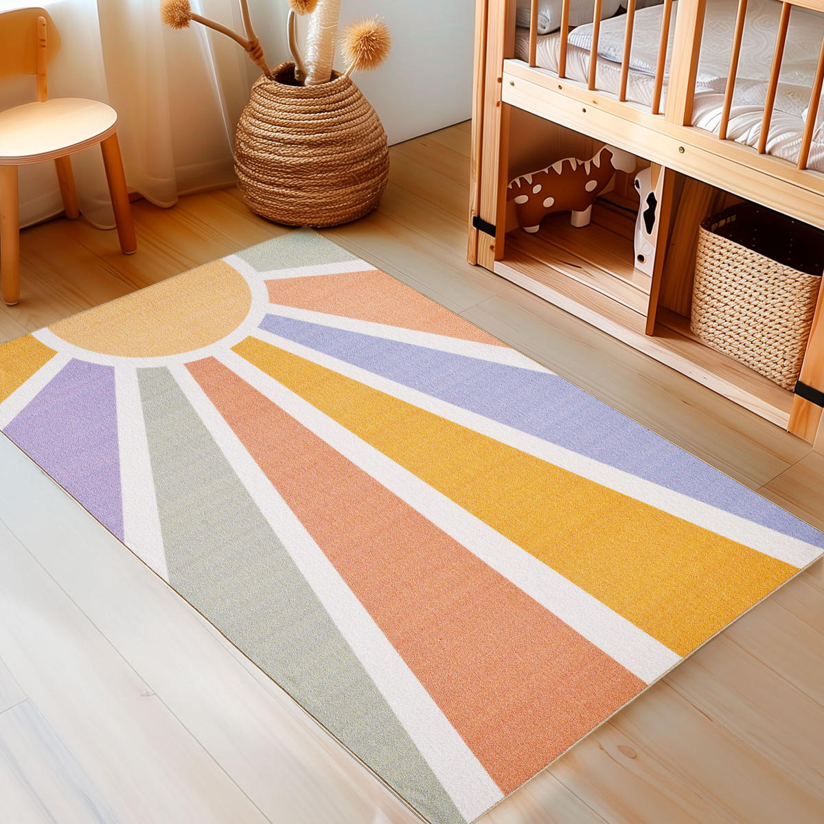 TEPPICH Kinder Flachgewebe Sonnenstrahlen-Motiv Polyamid rutschfest Kinderzimmer Multi Läufer 80x120 - Multicolor, Textil (80/120cm) - KADIMA DESIGN