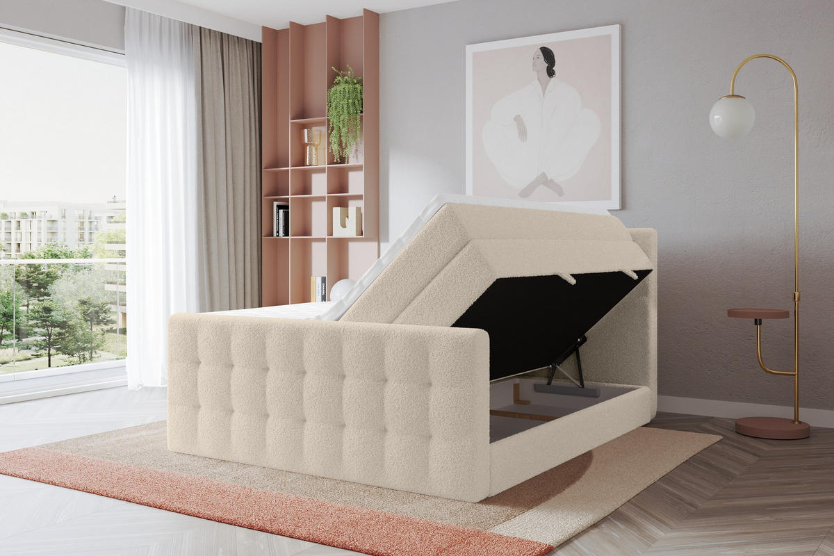BOXSPRINGOVÁ POSTEL s matrací H3/H4 - IGAN-Z KING - 120x200 cm Tmavě béžová - kapučínová, kompozitní dřevo (123/200cm) - ALTDECOR