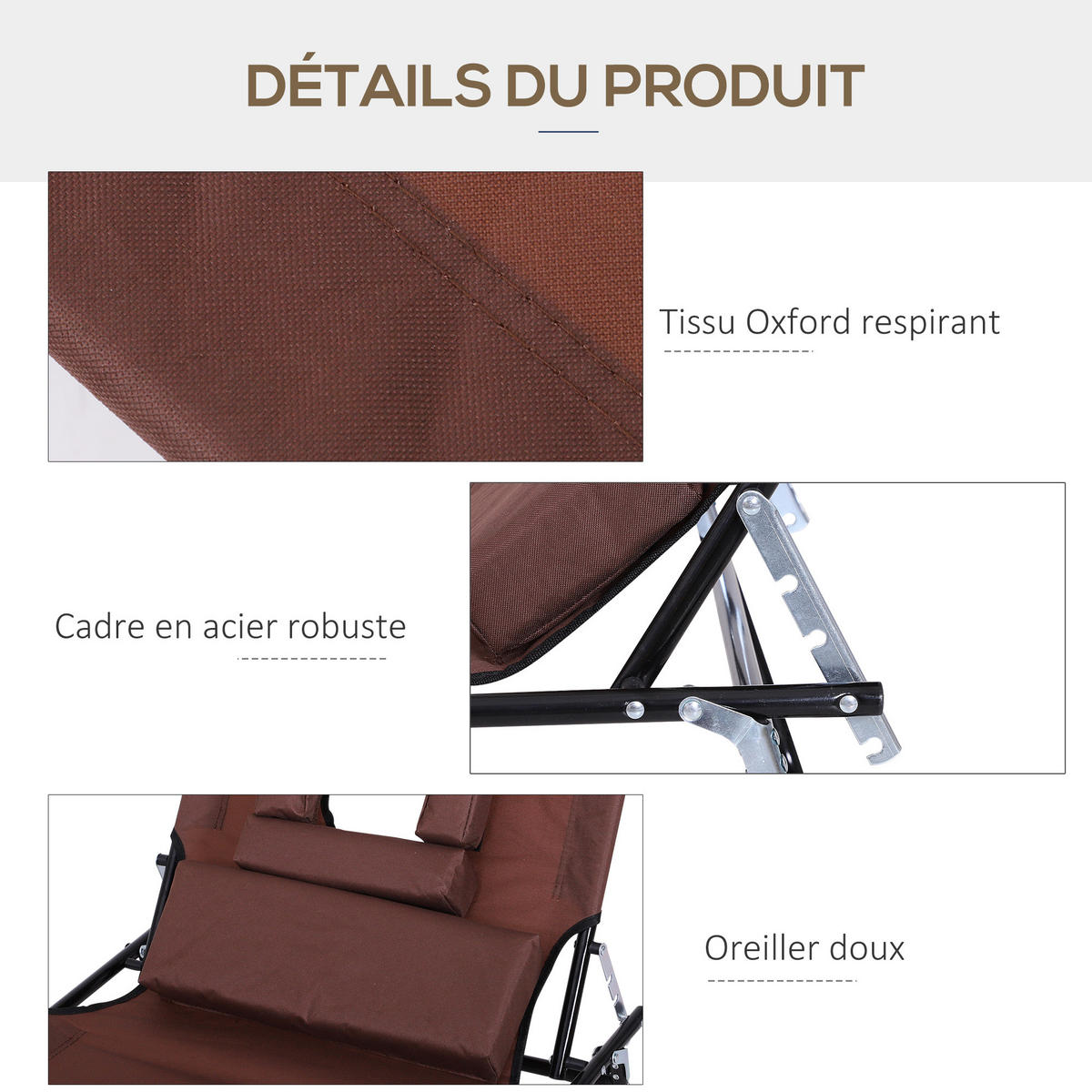 SONNENLIEGE DE-15592 klappbar, 4-fach verstellbar Braun - Braun, Metall (58/36/187cm) - ComfortXL