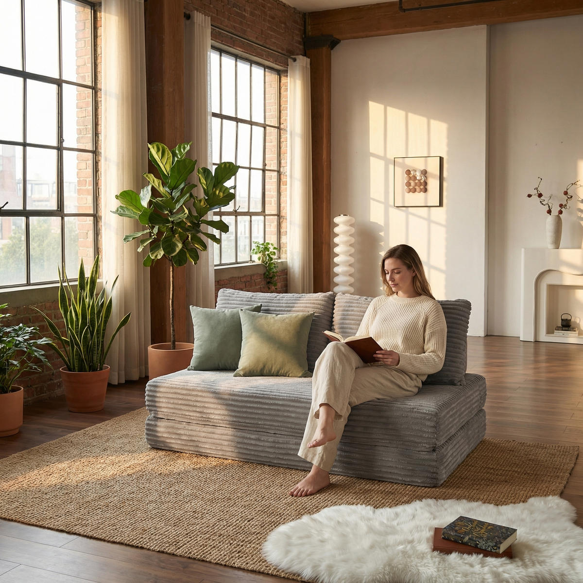 SCHLAFSOFA in Cord Hellgrau - Hellgrau, Textil (140/85/100cm) - Oxeza