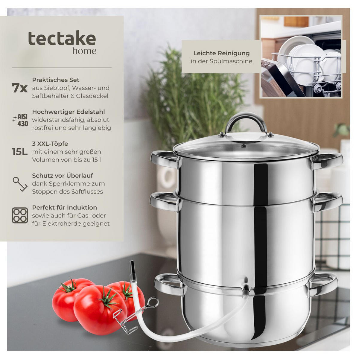 DAMPFENTSAFTER , Ø 26 cm, silber - Silberfarben, Metall (26/41/26cm) - tectake
