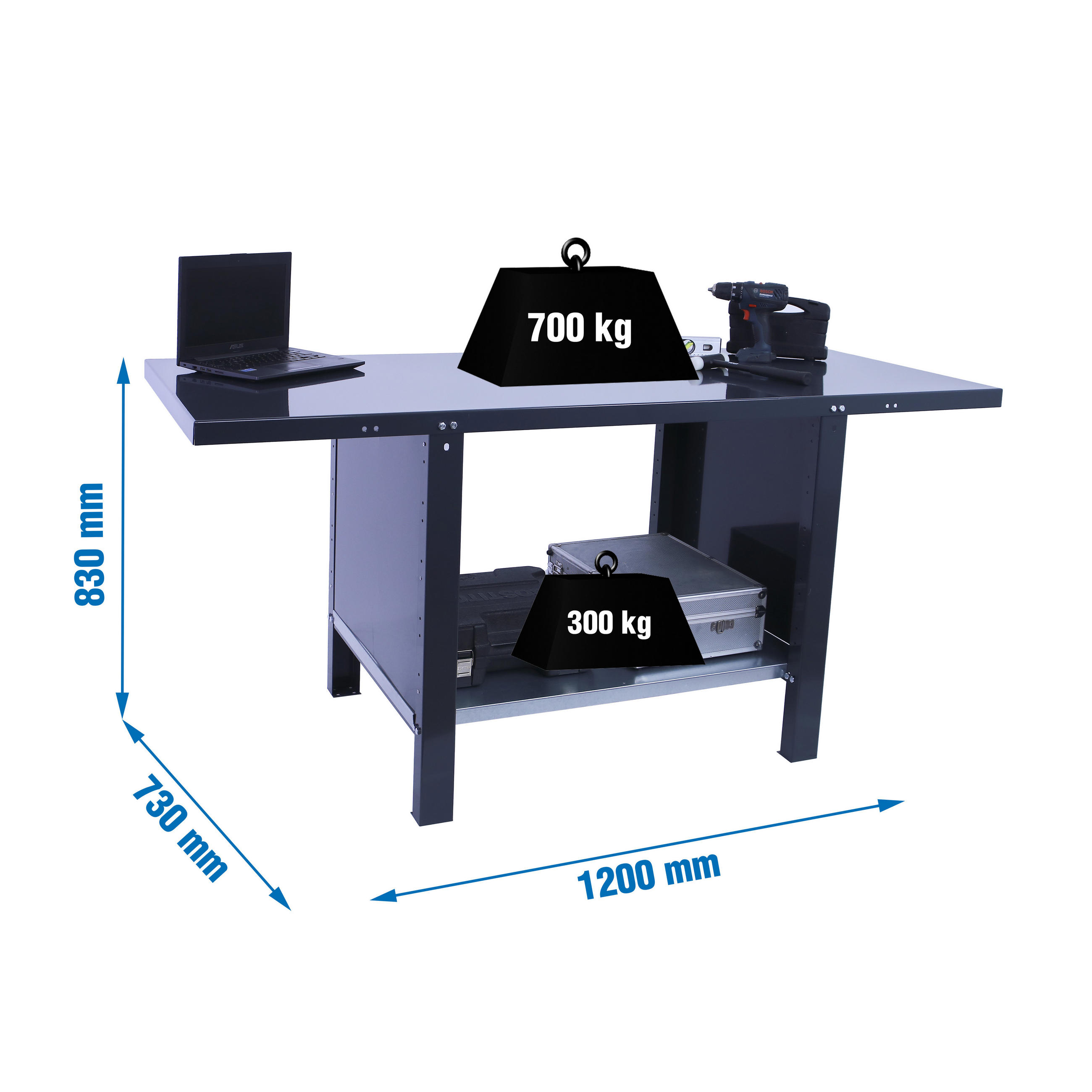 WERKBANK Buffalo Metal HxBxT 83 x 120 x 73 cm Traglast 700 kg Anthrazit - Anthrazit, Metall (120/83/73cm) - PROREGAL