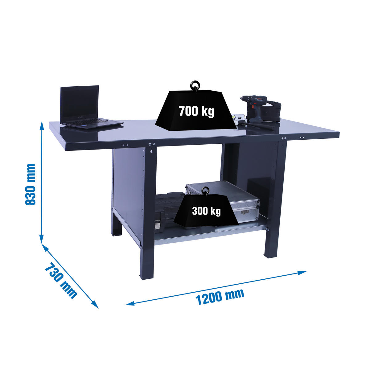 WERKBANK Buffalo Metal HxBxT 83 x 120 x 73 cm Traglast 700 kg Anthrazit - Anthrazit, Metall (120/83/73cm) - PROREGAL