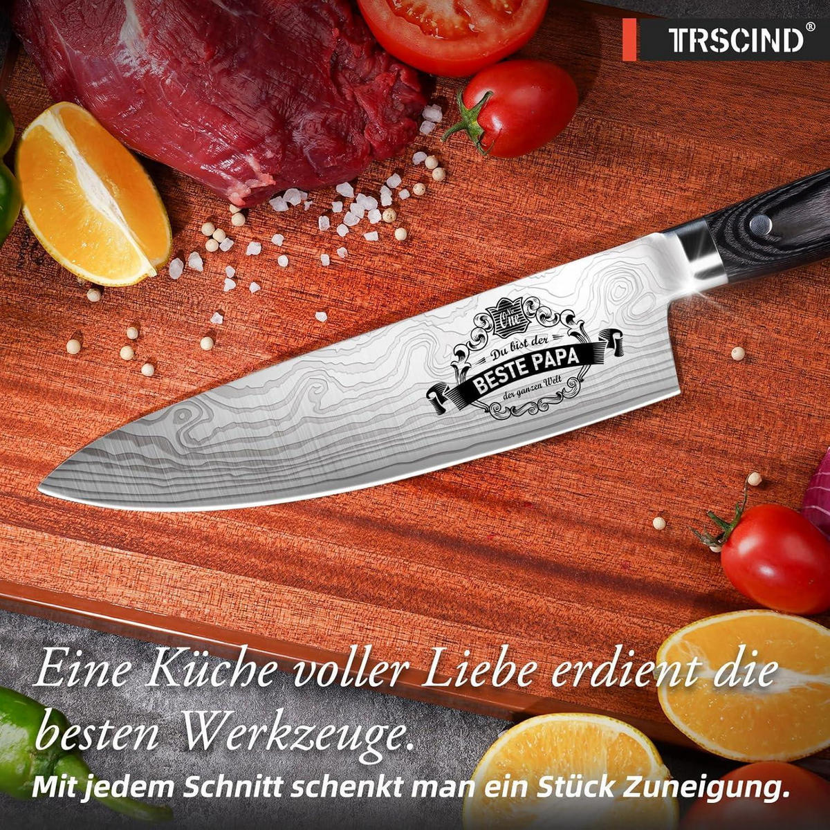 KOCHMESSER Edelstahl mit Lasermuster - Silberfarben, Metall (37.5cm)