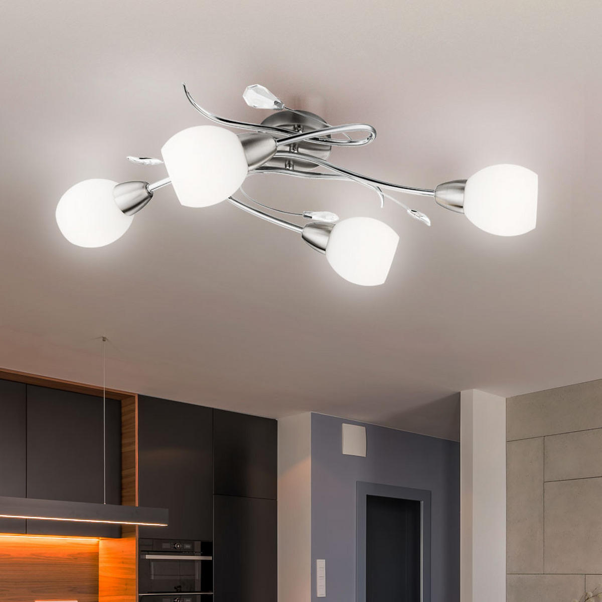 LED DECKENLEUCHTE Metall Silber Kristalloptik - Silberfarben, Glas (70/25/21cm) - Globo Lighting