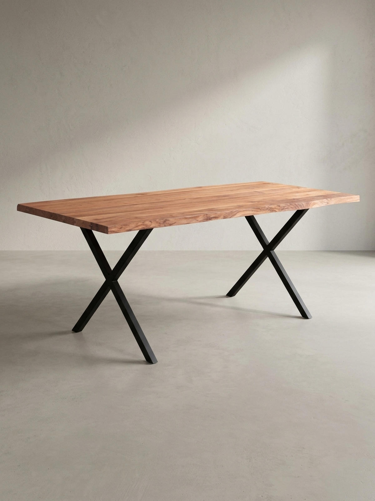 ESSTISCH Massivholz Metall X-Gestell Baumkante Industrial KRETA, Goldbraun-Schwarz 180x90x76 cm - Schwarz/Braun, Holz/Metall (90/180/76cm) - KADIMA DESIGN