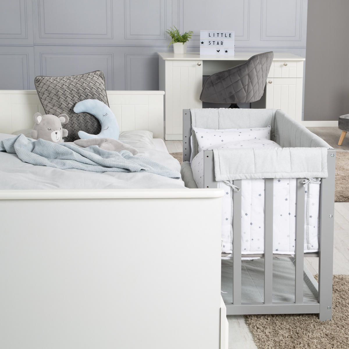 BEISTELLBETT Sternenzauber grau 3in1 Set 90 x 45 cm - Taupe, Holzwerkstoff (45/90cm) - Roba