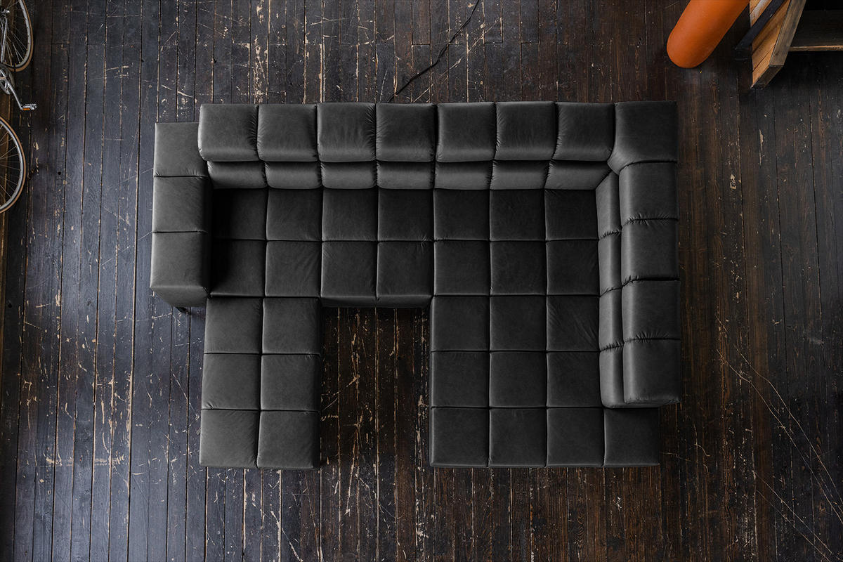 ECKSOFA NELSON Schwarz Leder - Schwarz, Leder/Metall (321/216cm) - KAWOLA