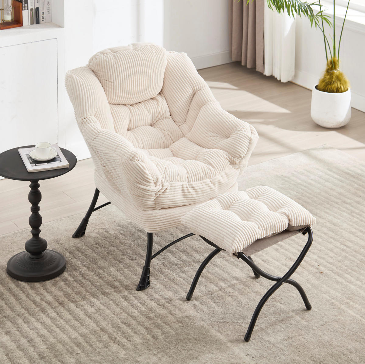 SESSEL 69.9/95/64 cm Weiß aus Stahl mit Hocker - Weiß, Textil (69.9/95/64cm) - OKMYHOME