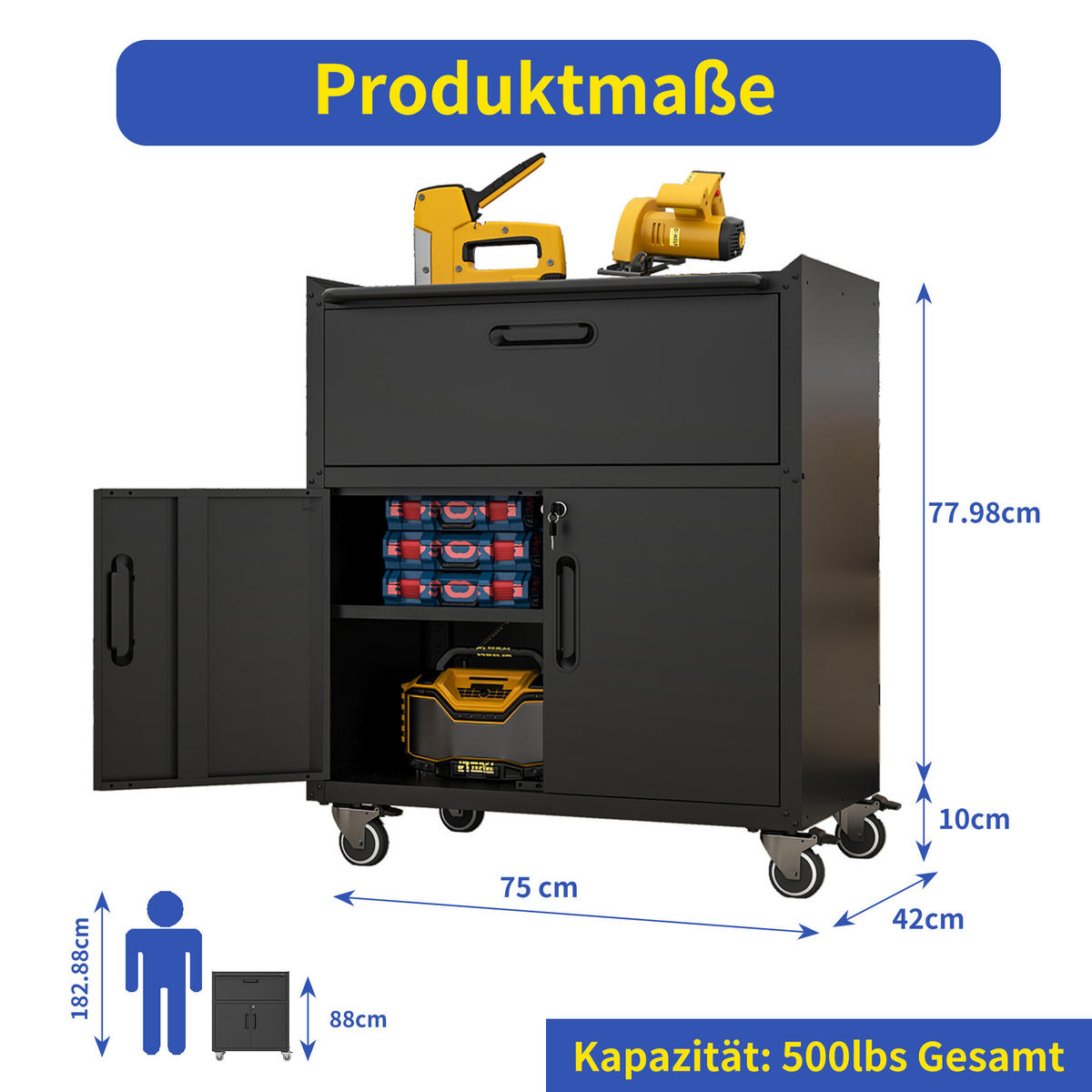 KOMBINATIONSMÖBEL – 88 cm (H) x 75 cm (B) x 42 cm (T), Farbgebung in Schwarz und Grau. - Schwarz, Metall (42/88/75cm) - DCA