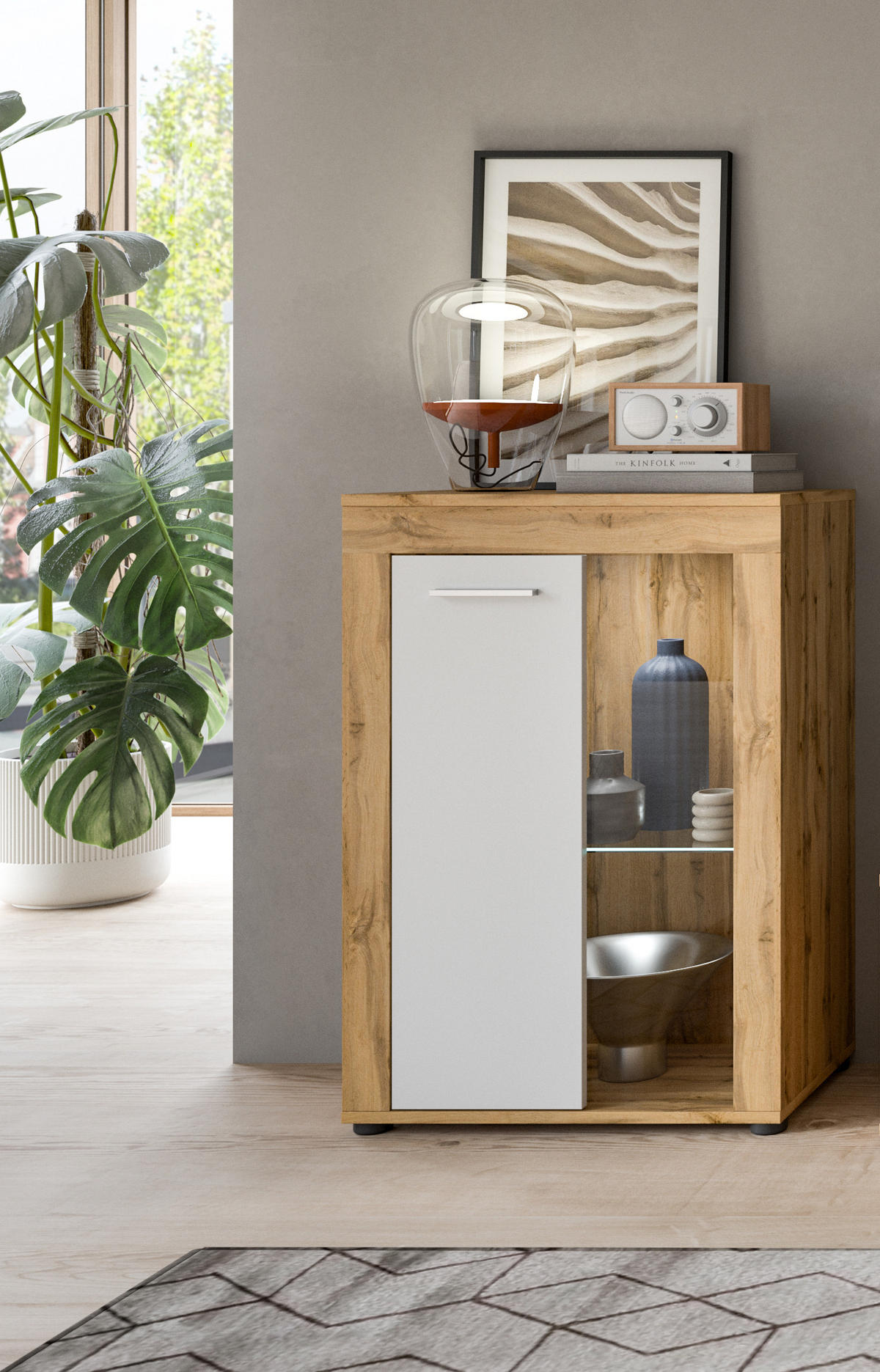 VITRINE JAM (B/H/T: ca. 60/86/35 cm) in Wotan Eiche Nachbildung/weiß - Eiche Wotan, Holzwerkstoff (60/86/35cm)