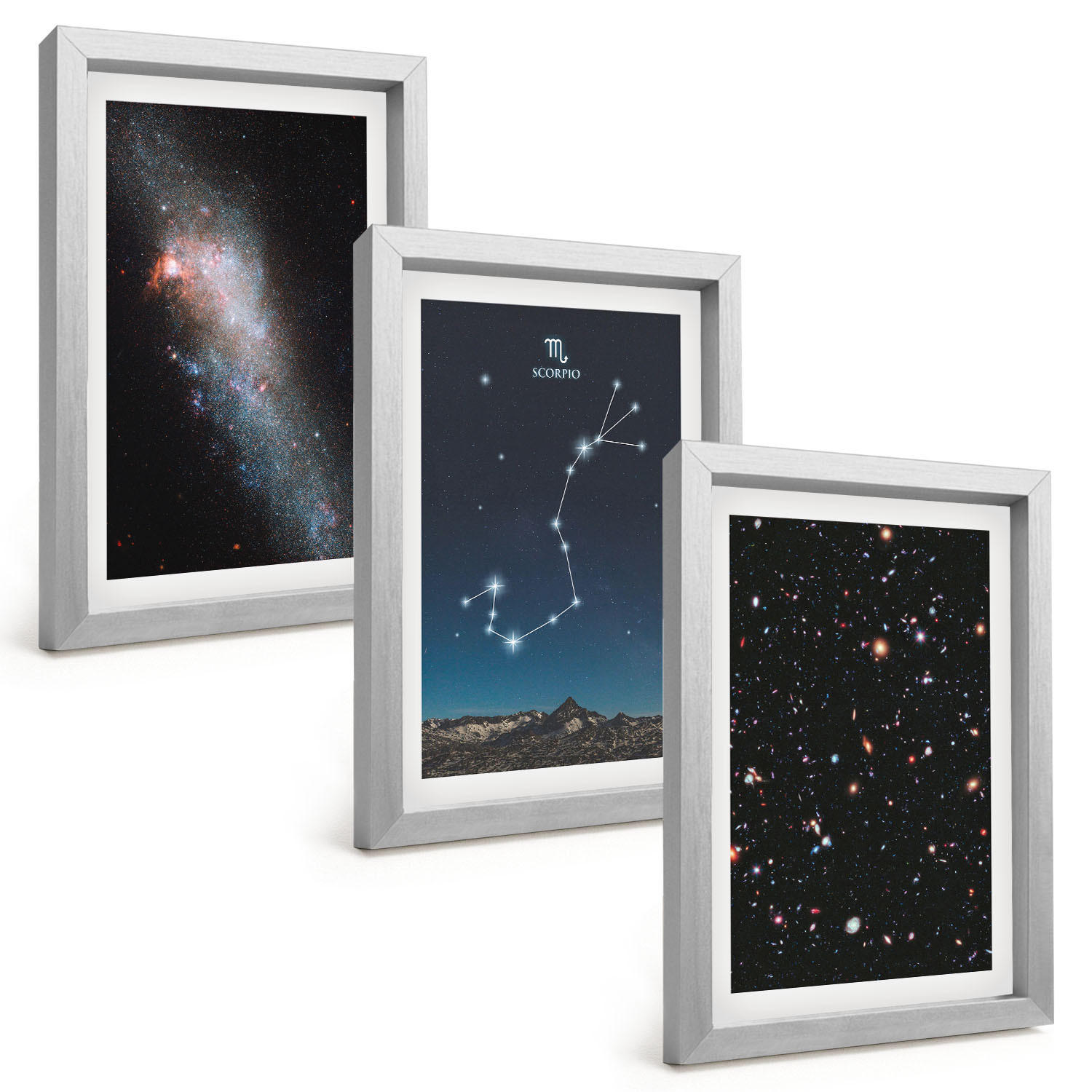 BILDER SET 3er Set - 20x30 cm Silberner Rahmen - Scorpios kosmische Landschaften - Silberfarben, Kunststoff (20/30cm) - TULUP