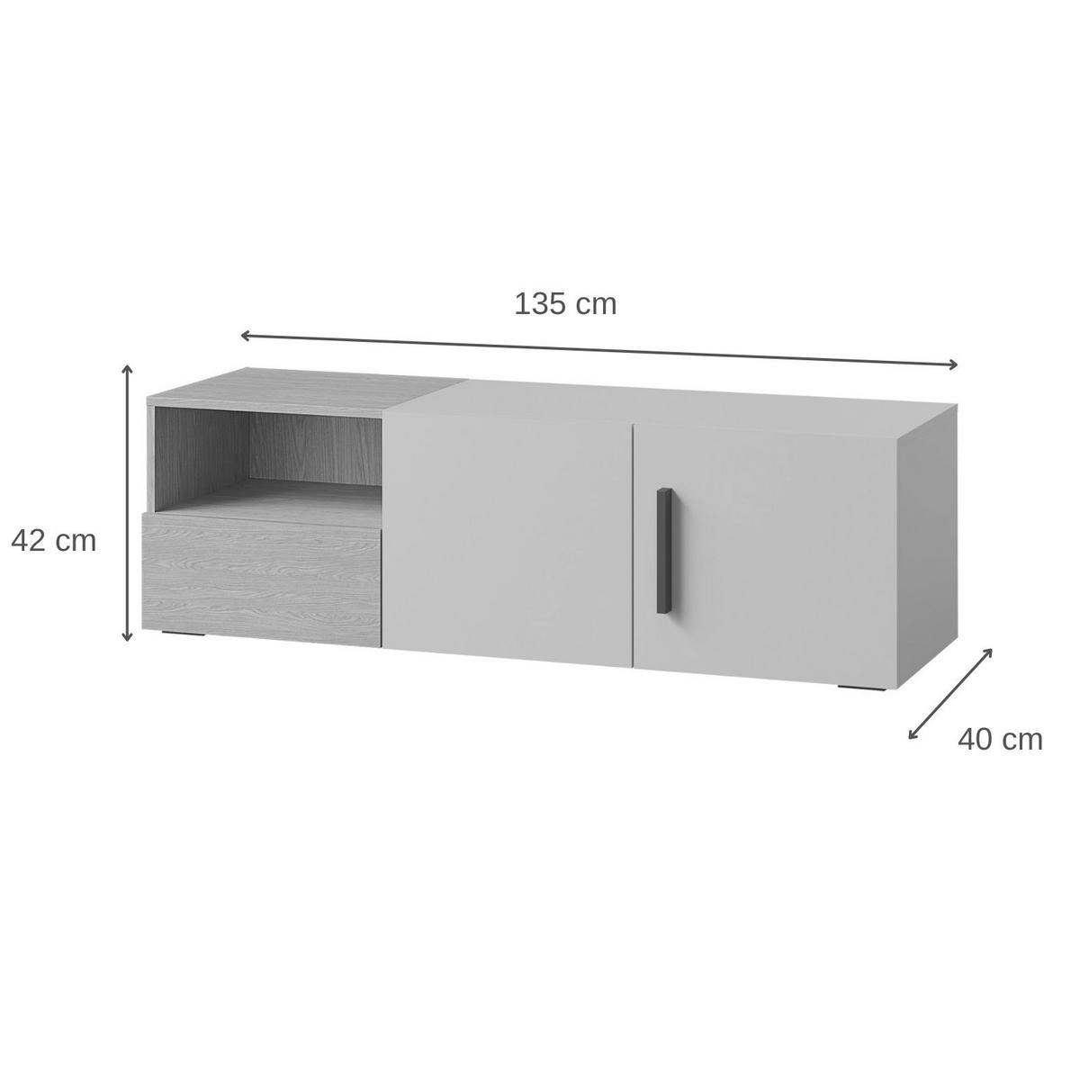 LOWBOARD Largo mit 2 Türen, 1 Schublade und offenem Fach, 135 cm, für Jugendzimmer, Kaschmir/Frühlings-Eiche - Kaschmir/Eichefarben, Holzwerkstoff (135/42/40cm) - Beautysofa