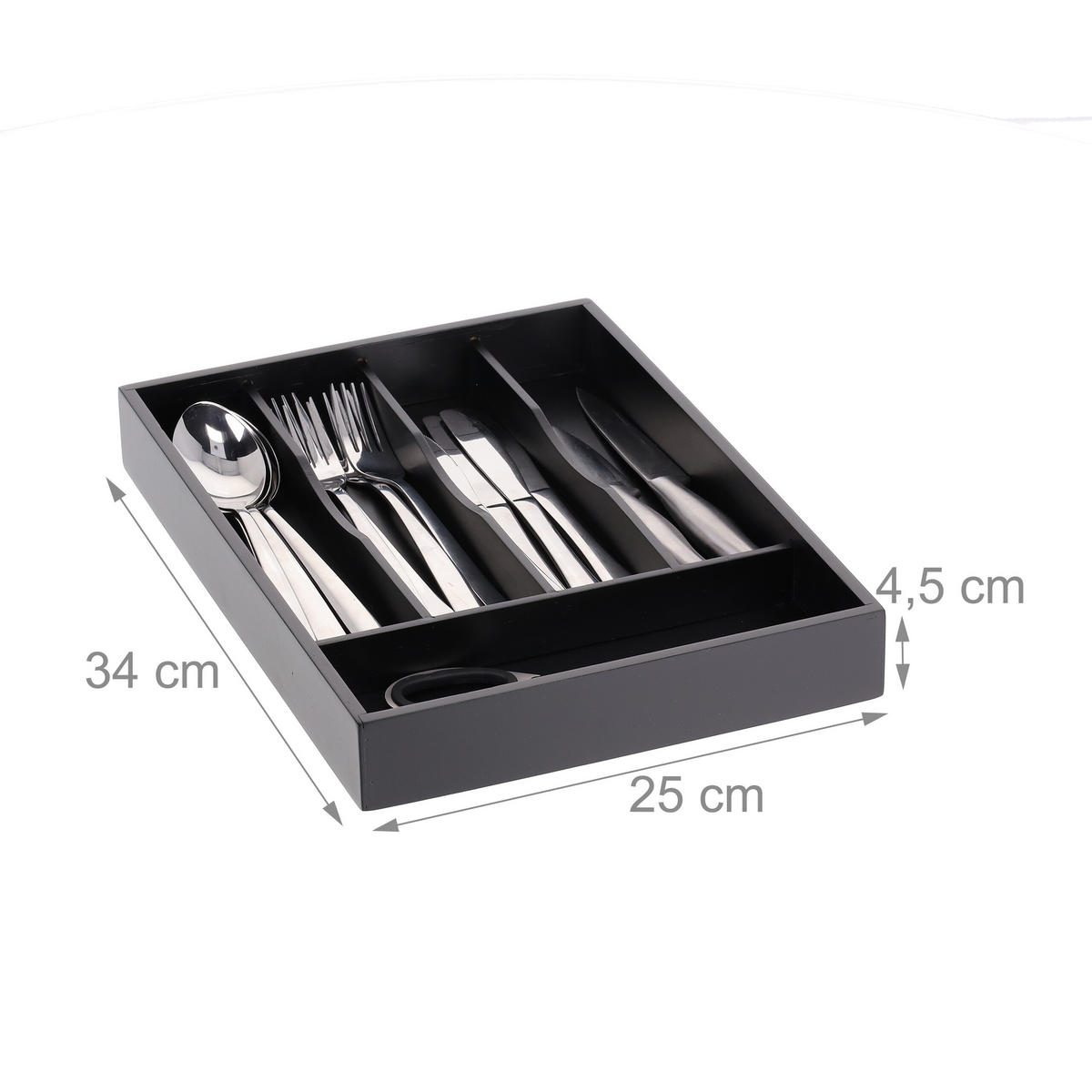 BESTECKKASTEN - Schwarz, Holz/Holzwerkstoff (34/4.5/25cm) - Relaxdays