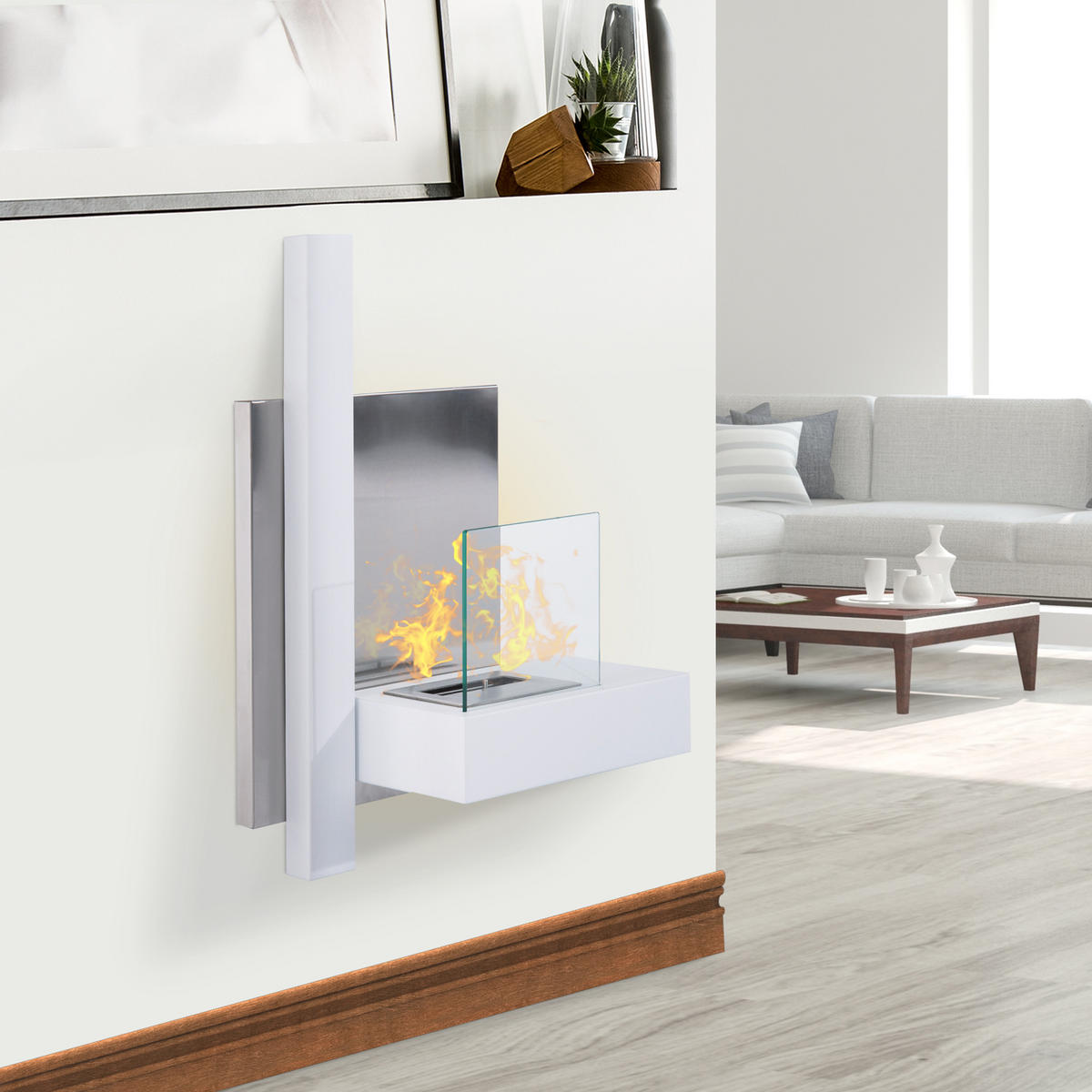 ETHANOL-KAMIN, 0,9L, mit einer Klappe Zubehör, Stahl, Weiß, 75 x 22 x 63 cm - Weiß, Metall (63/22/75cm) - HOMCOM