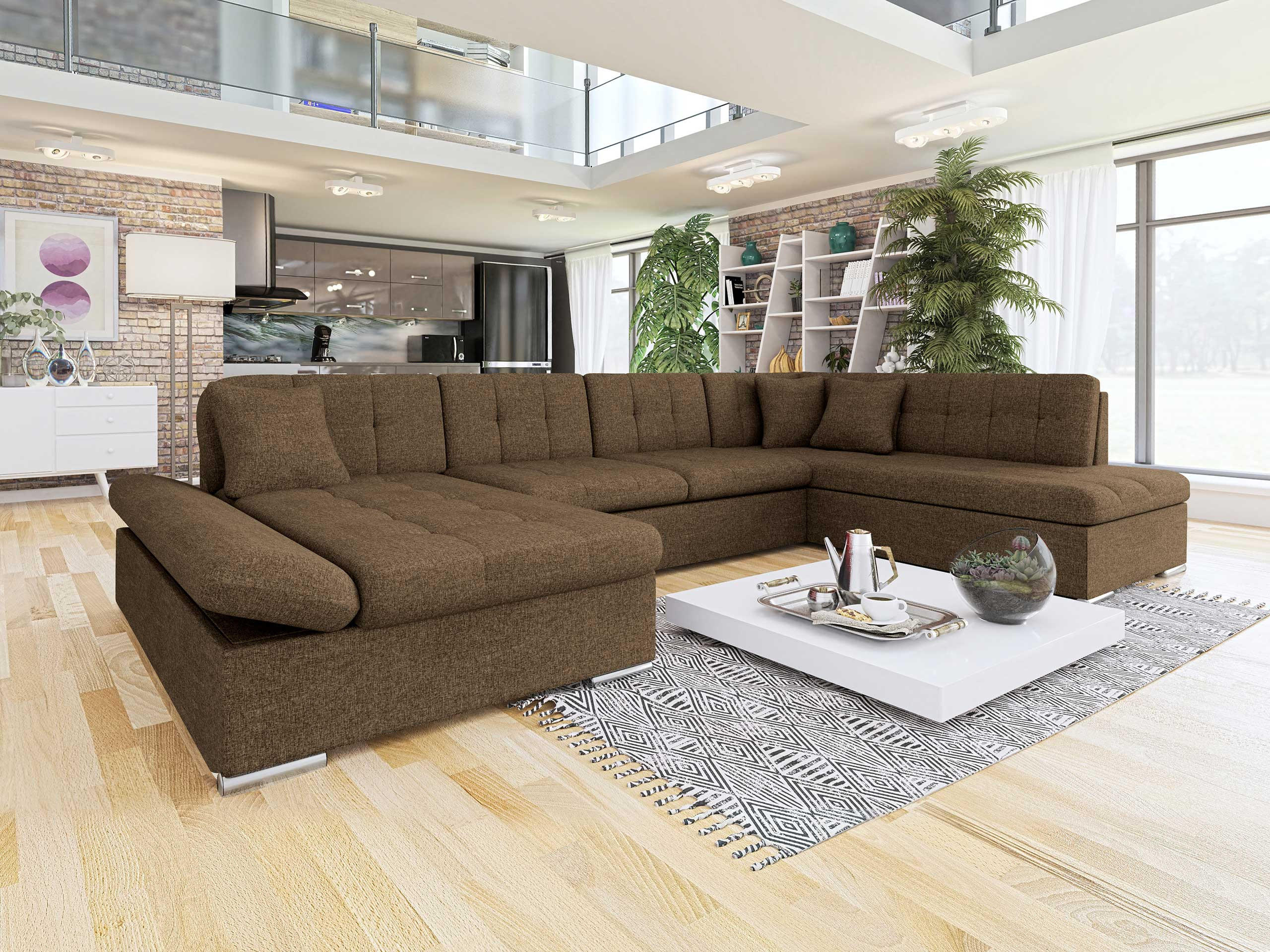 ECKSOFA Bergen, Seite: Links - Silberfarben/Nussbaumfarben, Holz/Textil (345/76/205cm) - MIRJAN24