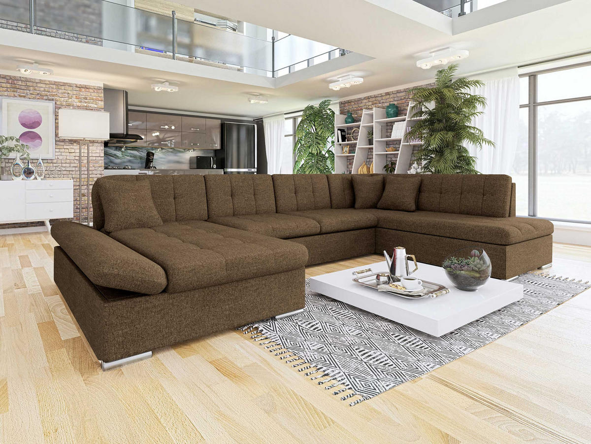 ECKSOFA Bergen, Seite: Links - Silberfarben/Nussbaumfarben, Holz/Textil (345/76/205cm) - MIRJAN24