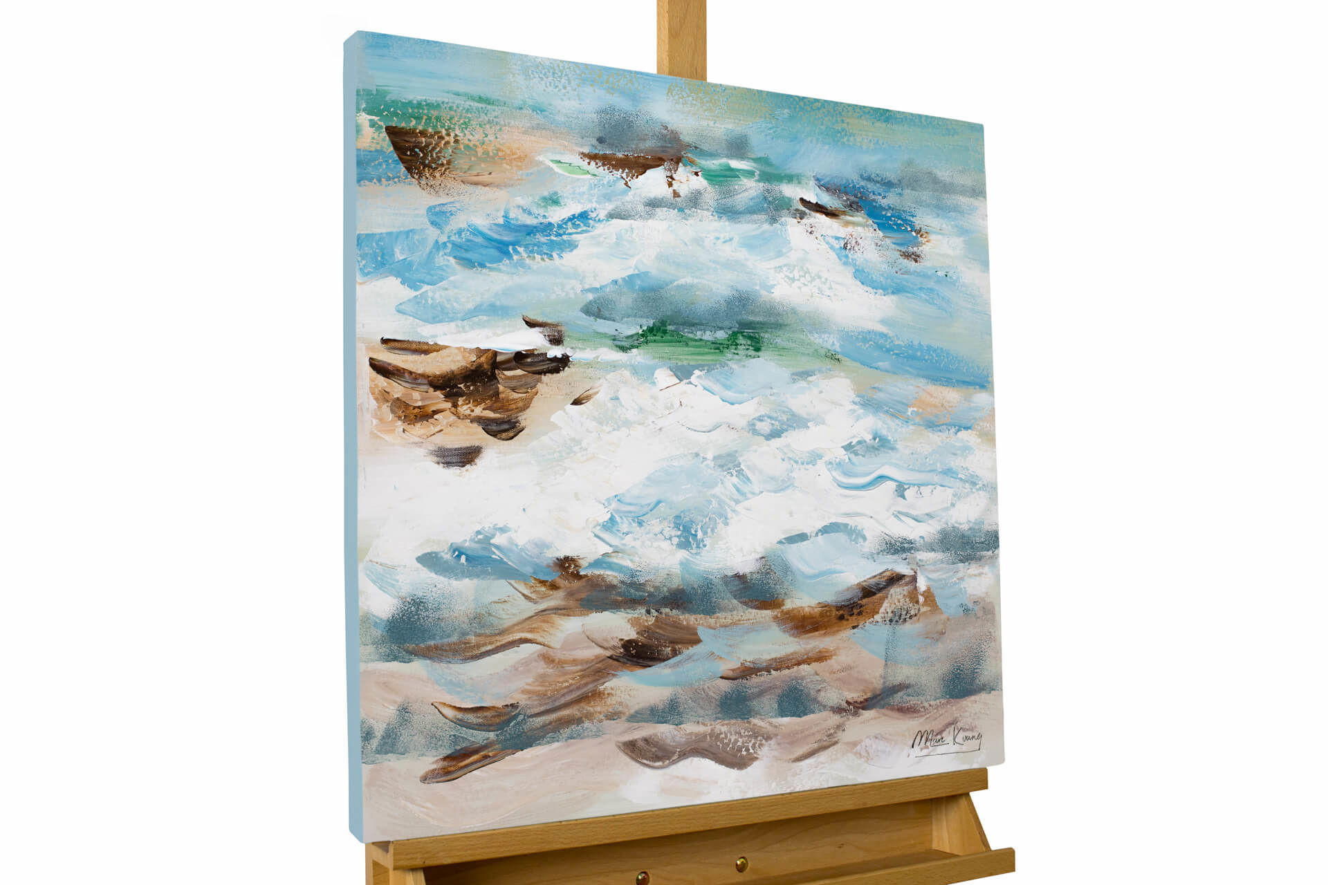 ACRYLBILD HANDGEMALT 60/60 cm - Blau/Beige, Holz/Textil (1.06/60cm) - KUNSTLOFT
