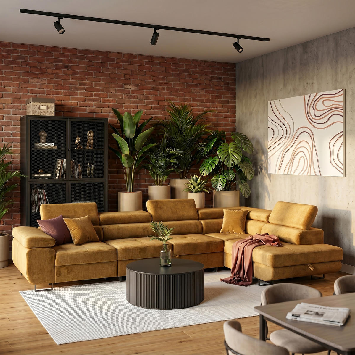 ECKSOFA WILD MAXI L Rechts mit Schlaffunktion 125x195 Velours Gold - Chromfarben/Goldfarben, Holz/Textil (203/350cm) - Muffo